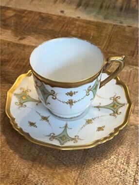 Blakeman & Henderson Limoges Porcelain Tea Cup and Saucer with Gold Trim